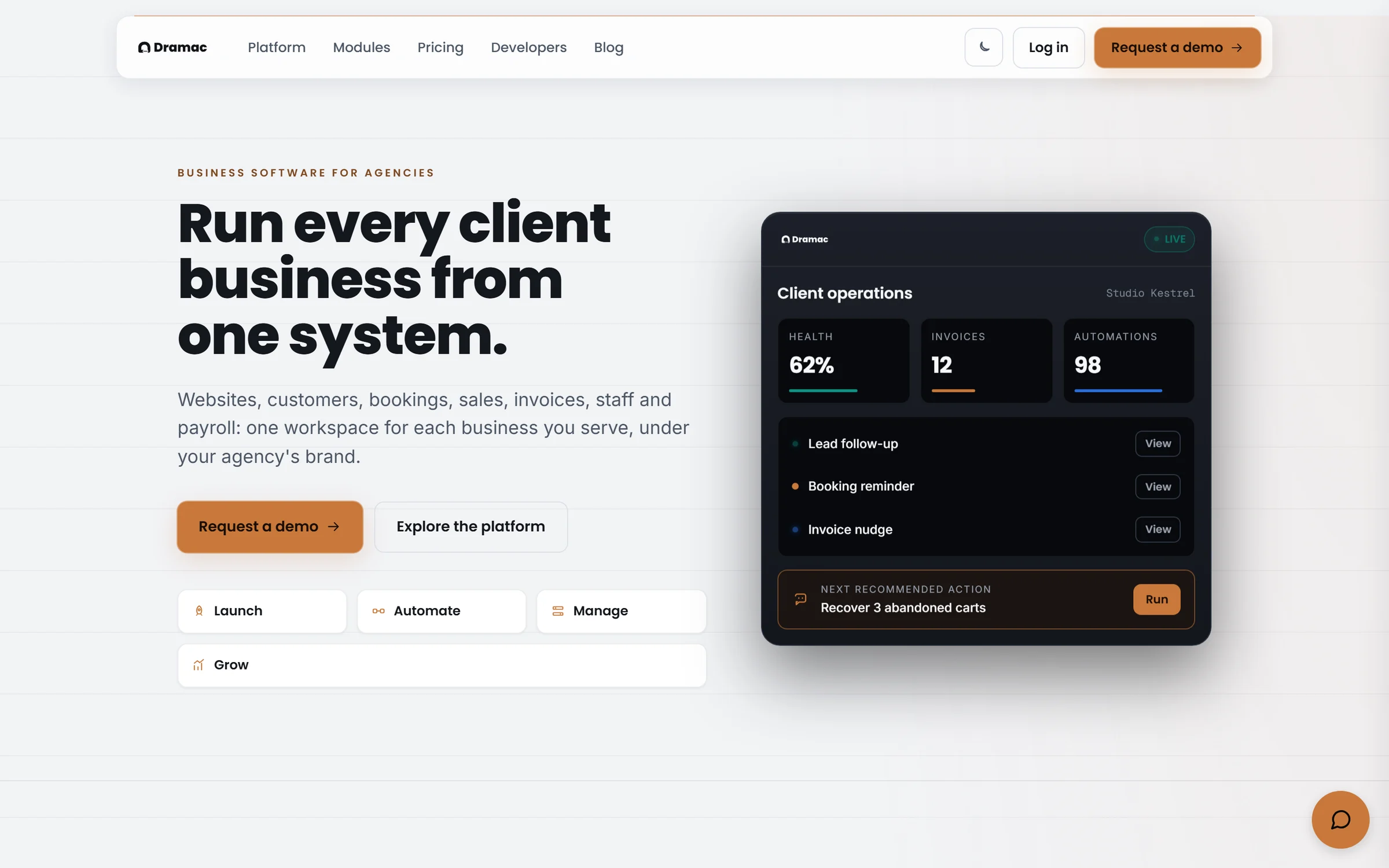 DRAMAC, the business operating system for agencies, home page