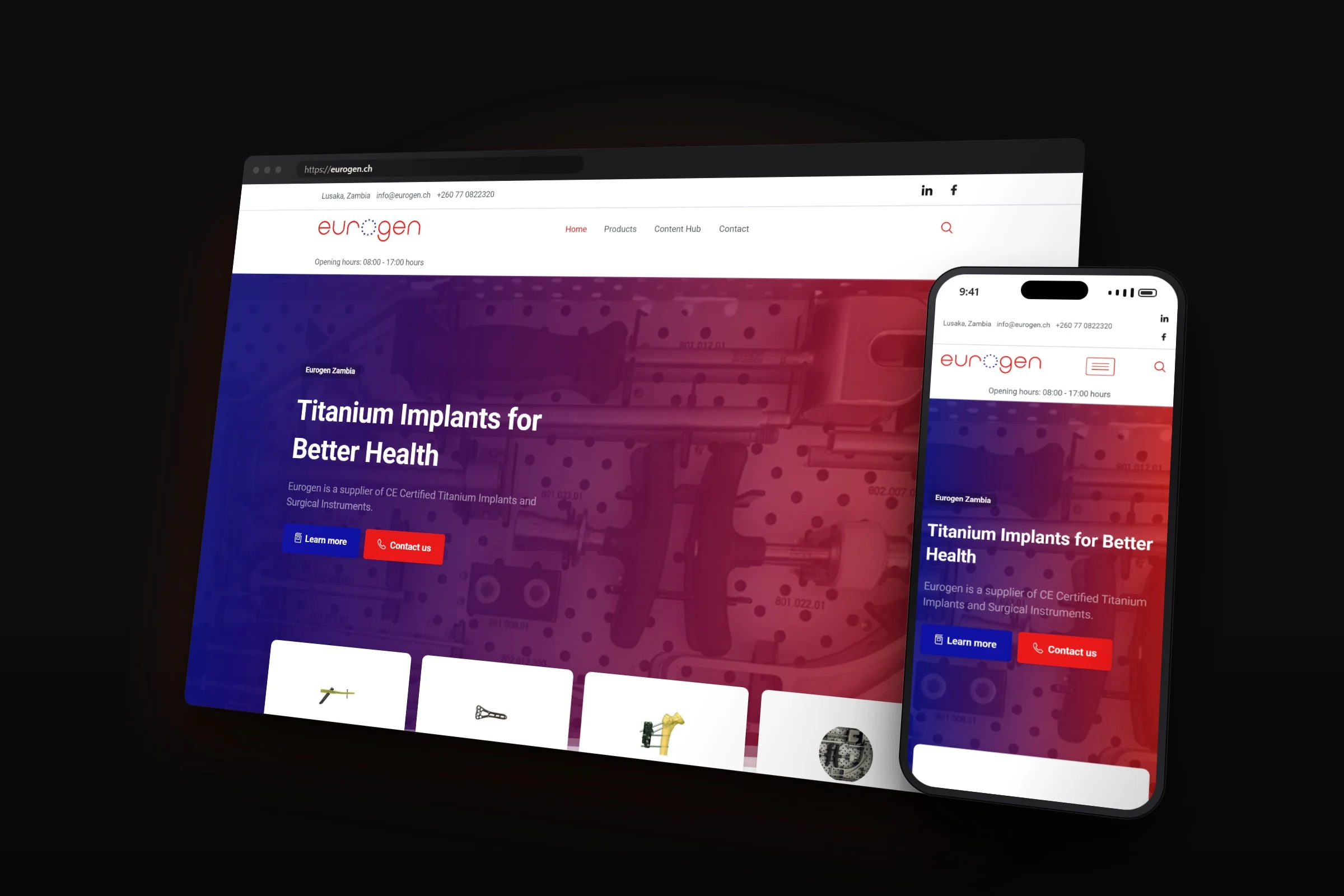 The Eurogen website on a desktop browser and a phone, shown in perspective